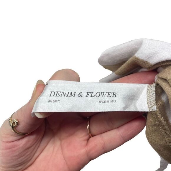 Denim & Flower Men's Cotton T-Shirt Stripes Short Sleeve Crewneck Tan Size XL - Picture 6 of 13